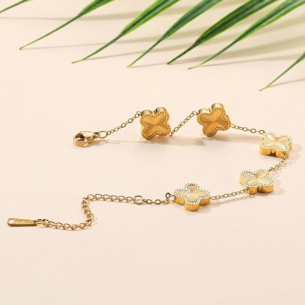 18K Gold Plated Bracelet Gold/White/Black Clover Bracelet Set for Women Four Leaf Lucky Bracelets Jewelry Gifts for Women - Image 3