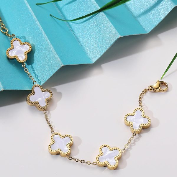 18K Gold Plated Bracelet Gold/White/Black Clover Bracelet Set for Women Four Leaf Lucky Bracelets Jewelry Gifts for Women - Image 4