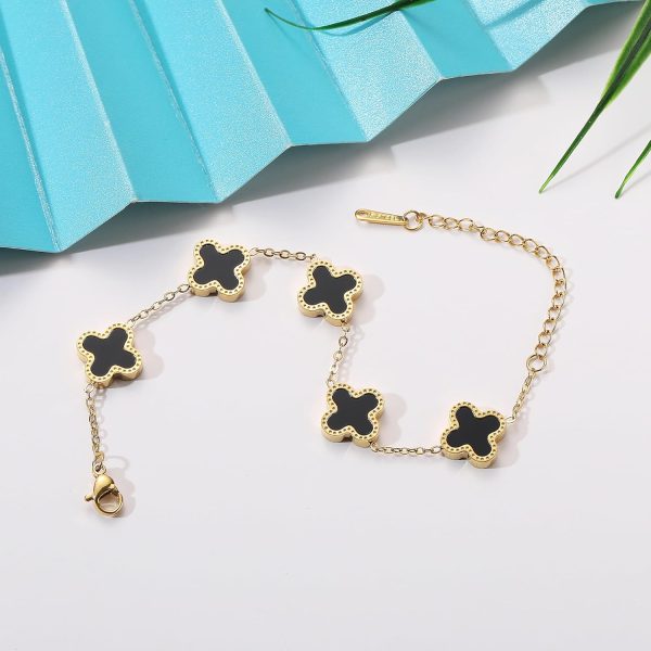 18K Gold Plated Bracelet Gold/White/Black Clover Bracelet Set for Women Four Leaf Lucky Bracelets Jewelry Gifts for Women - Image 5