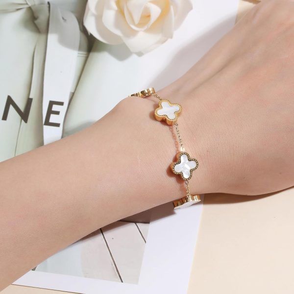 18K Gold Plated Bracelet Gold/White/Black Clover Bracelet Set for Women Four Leaf Lucky Bracelets Jewelry Gifts for Women - Image 6