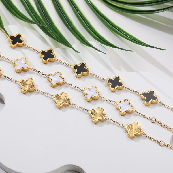 18K Gold Plated Bracelet Gold/White/Black Clover Bracelet Set for Women Four Leaf Lucky Bracelets Jewelry Gifts for Women - Image 7