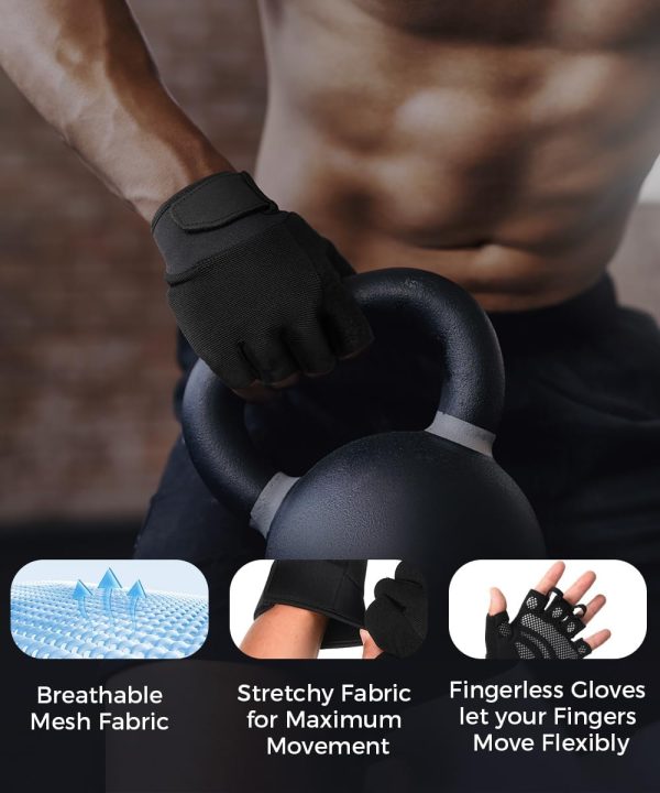 Fingerless Workout Gloves for Men and Women, Lightweight Breathable Fitness Gloves for Weightlifting, Cycling, Climbing, Rowing - Image 4