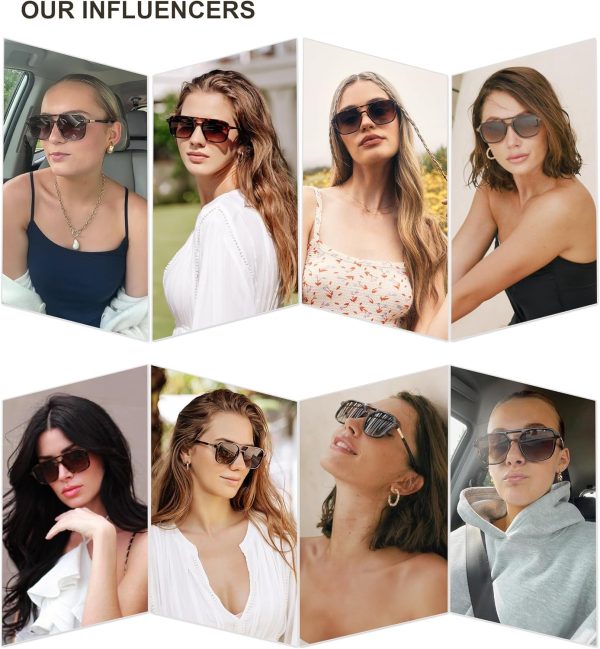 Retro Aviator Sunglasses for Women Men,Trendy Rectangle Womens Mens Shades Sun Glasses SJ2202 - Image 2