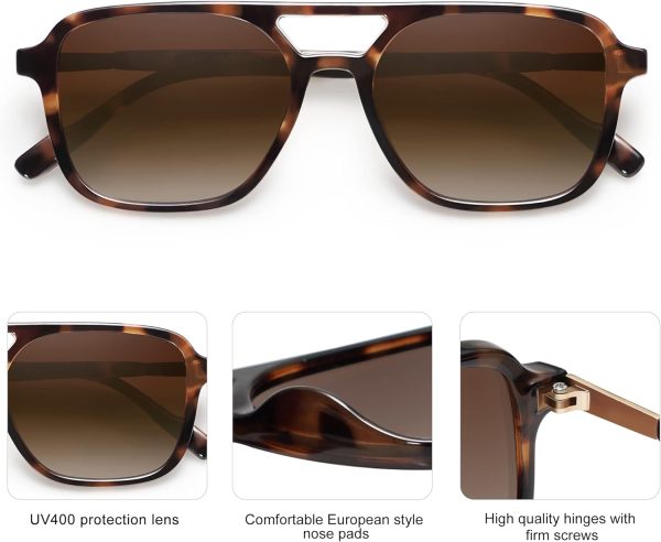Retro Aviator Sunglasses for Women Men,Trendy Rectangle Womens Mens Shades Sun Glasses SJ2202 - Image 5