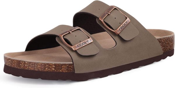 Women's Cork Footbed Slide Sandal, Comfortable Summer Beach Sandals with Adjustable Buckle