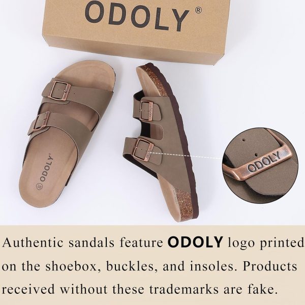Women's Cork Footbed Slide Sandal, Comfortable Summer Beach Sandals with Adjustable Buckle - Image 2
